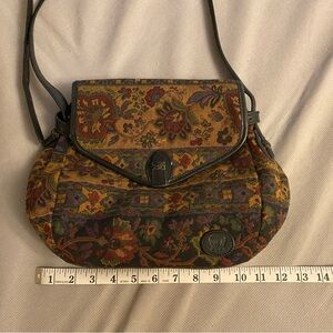 Liz Claiborne VintageBrown Multicolor Floral Tapestry Crossbody Genuine Leather